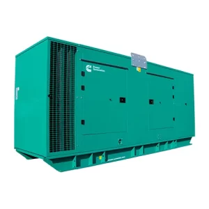 A LARGE GREEN CUMMINS GENERATOR ON A WHITE BACKGROUND