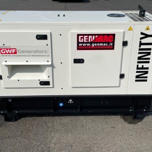 A white generator with the word INFINITY on it in black