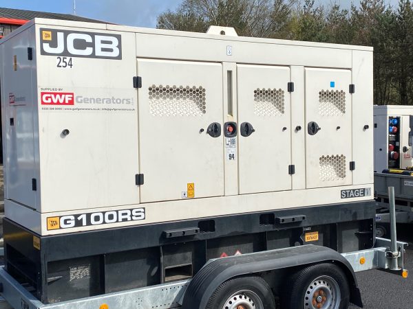 A White JCB Generator on a Trailer